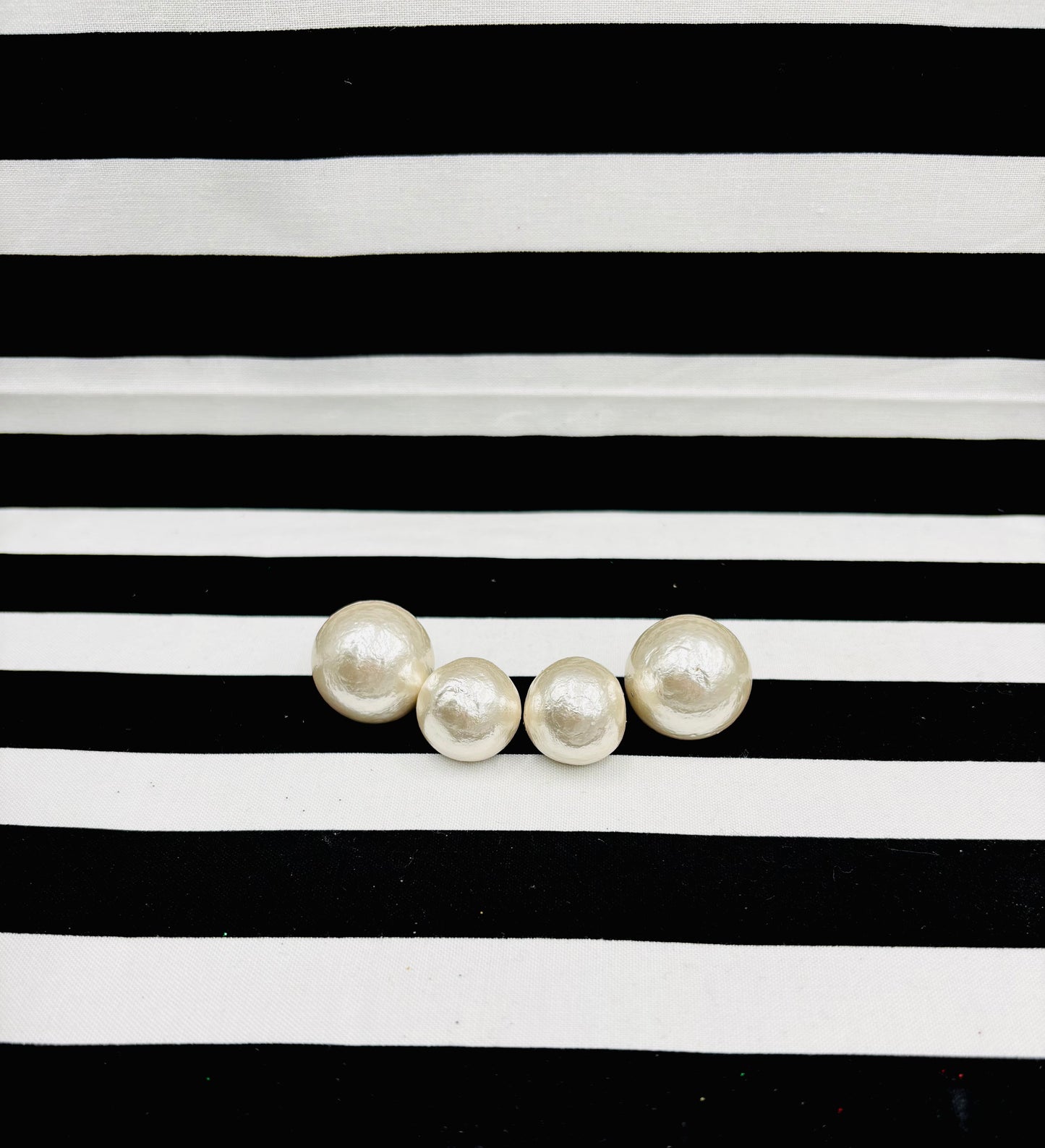 Jumbo White Cotton Pearl Button Stud Earrings