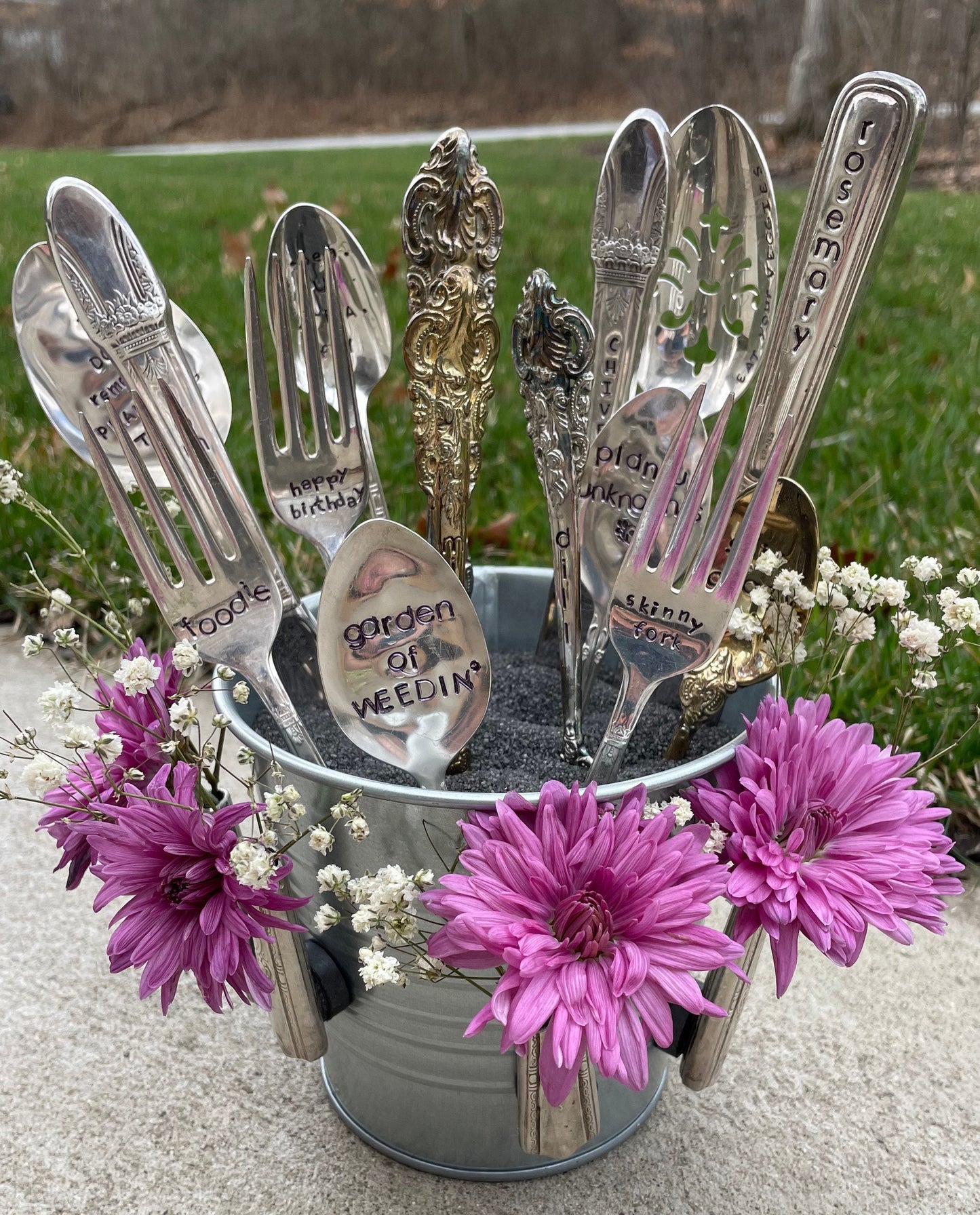 Plant Signs out of Vintage Silverware