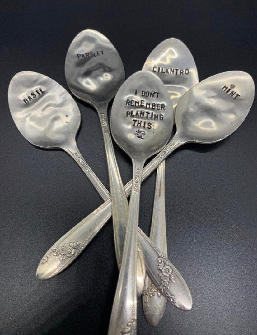 Plant Signs out of Vintage Silverware