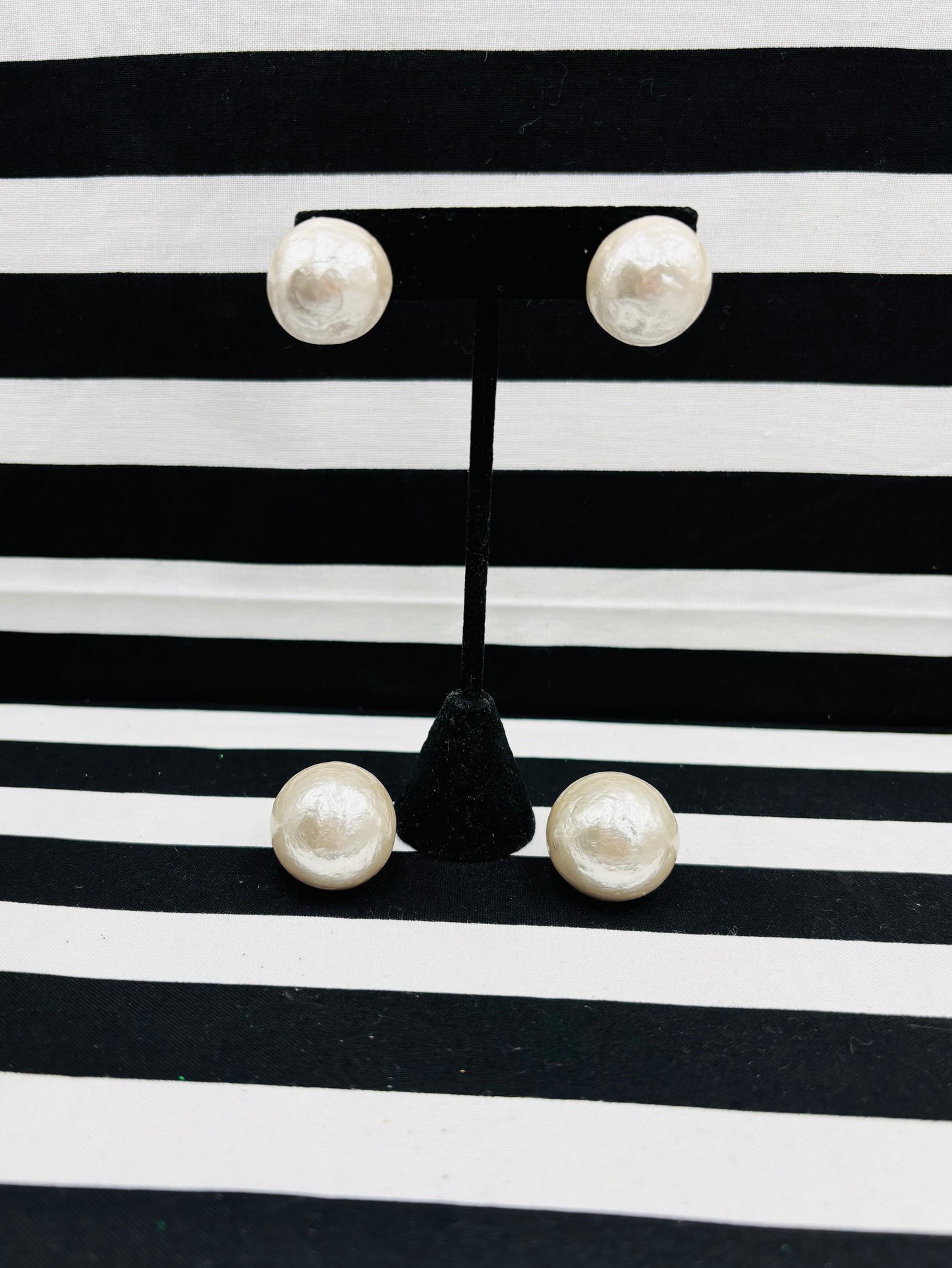 Jumbo White Cotton Pearl Button Stud Earrings