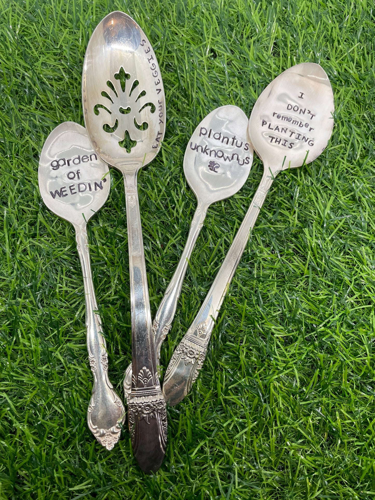 Plant Signs out of Vintage Silverware