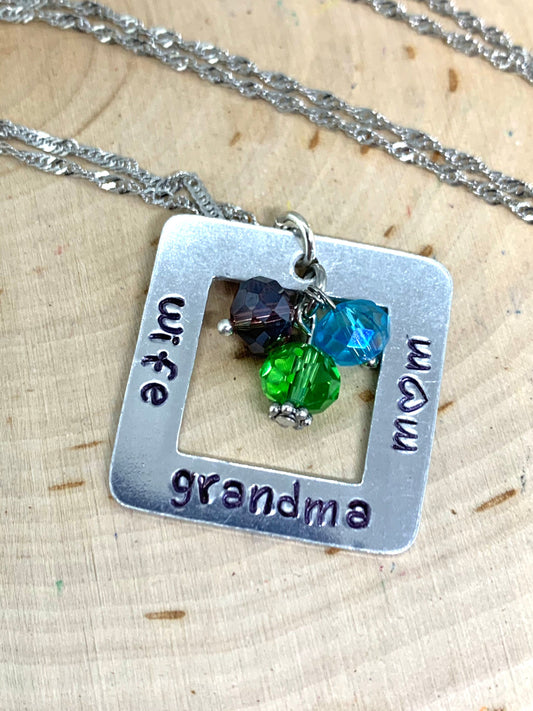 Square Mom Necklace with birthstones