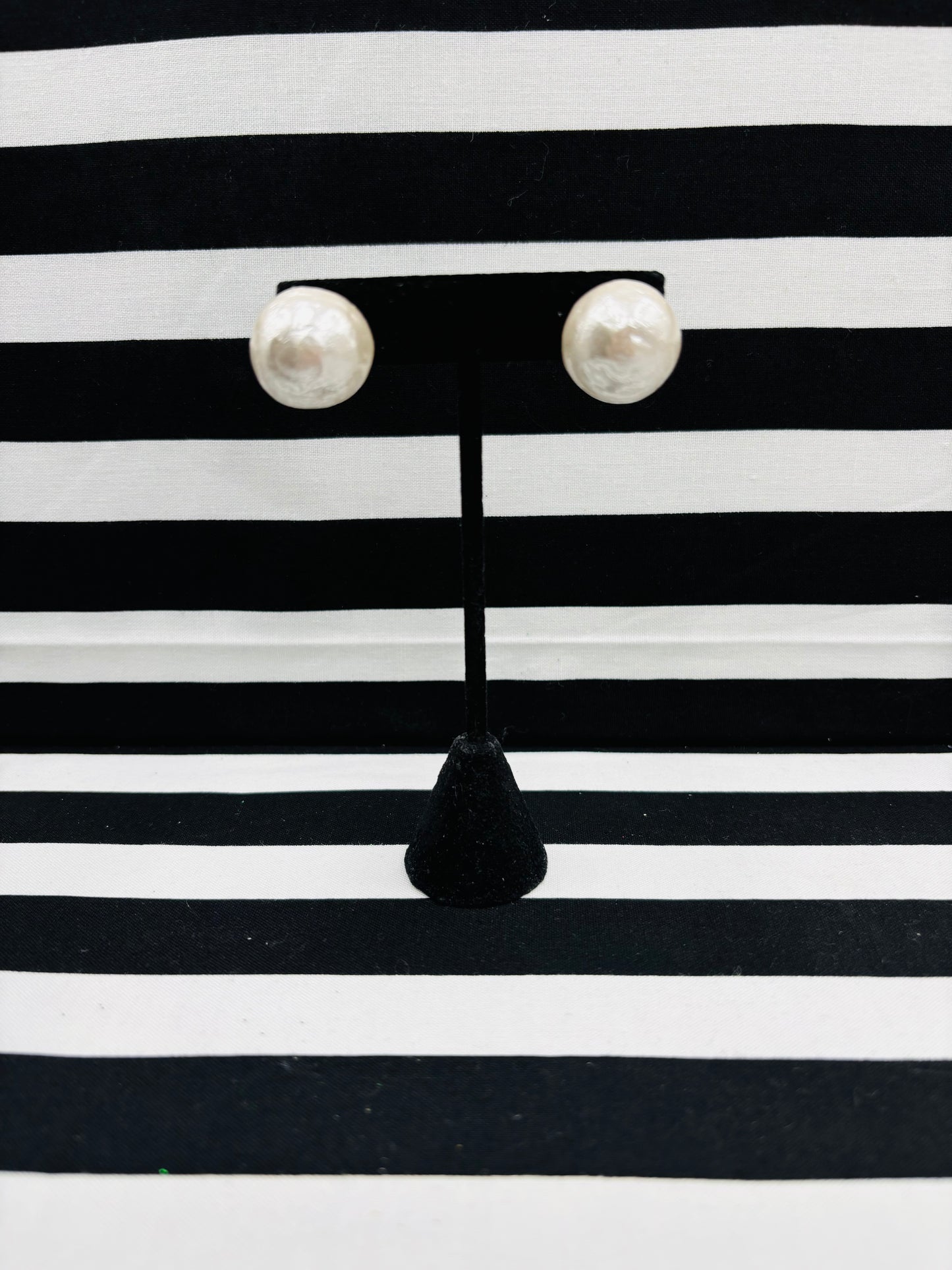 Petite White Cotton Pearl Button Stud Earrings