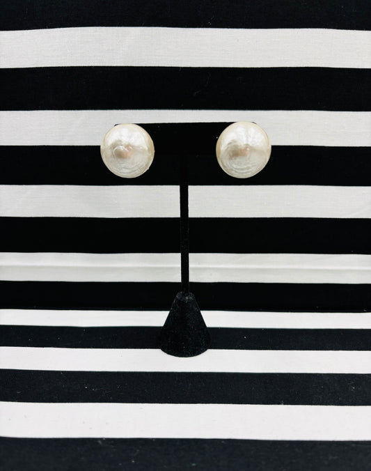 Jumbo White Cotton Pearl Button Stud Earrings