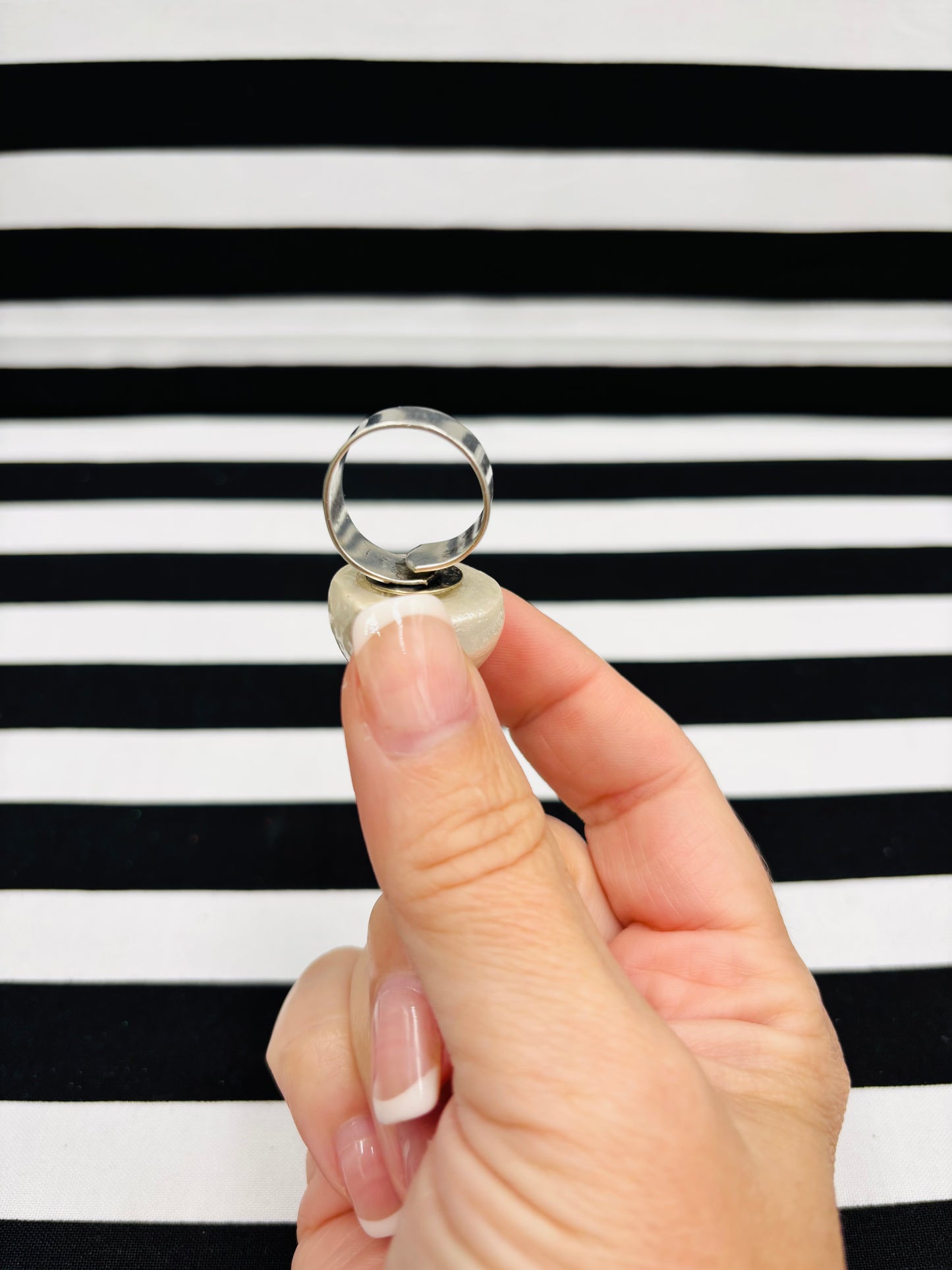 Jumbo White Cotton Pearl Button Ring