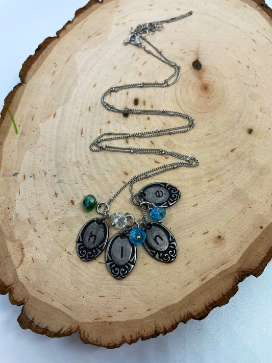 Initial Necklace with Birthstone Charms