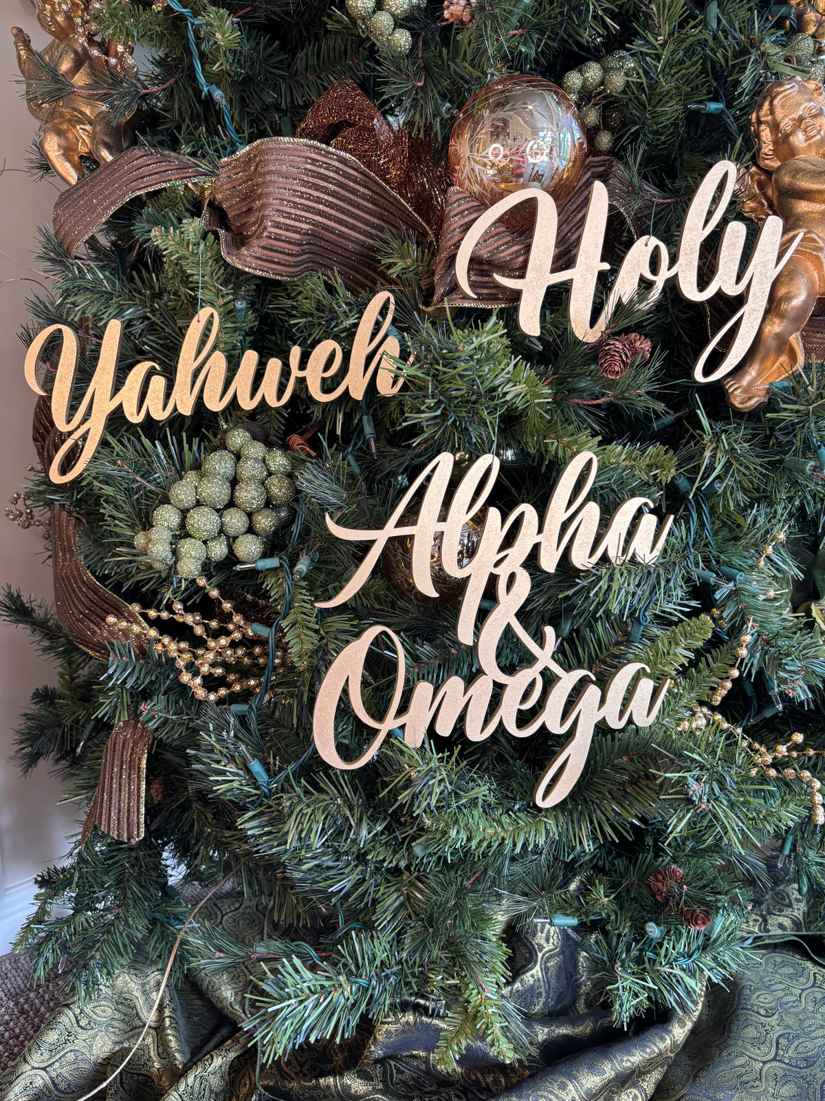 Yahweh Trio Set of Ornaments: Yahweh, Holy, Alpha & Omega
