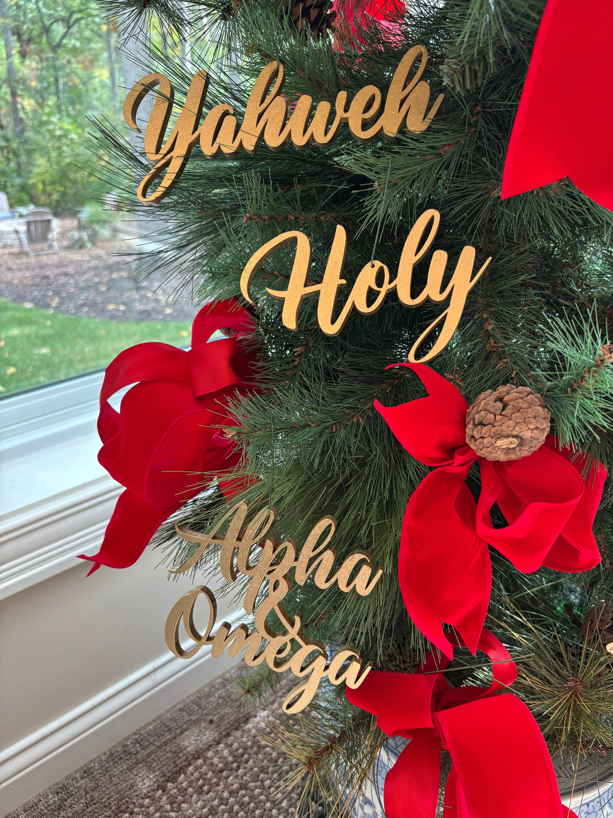 Yahweh Trio Set of Ornaments: Yahweh, Holy, Alpha & Omega