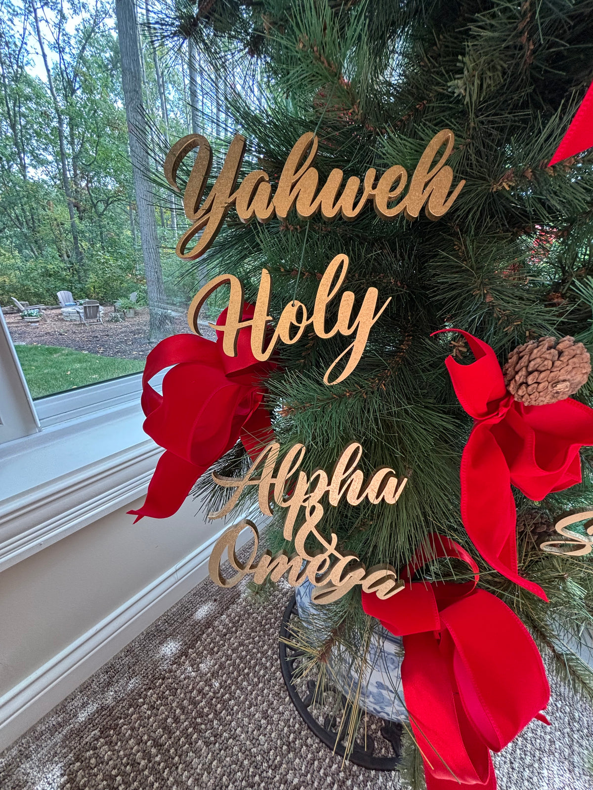 Yahweh Trio Set of Ornaments: Yahweh, Holy, Alpha & Omega