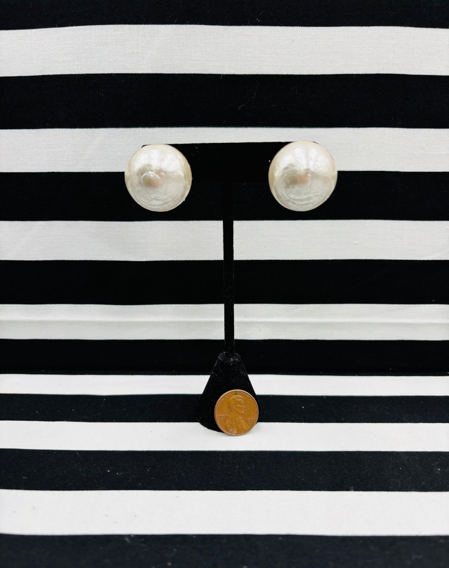 Jumbo White Cotton Pearl Button Stud Earrings
