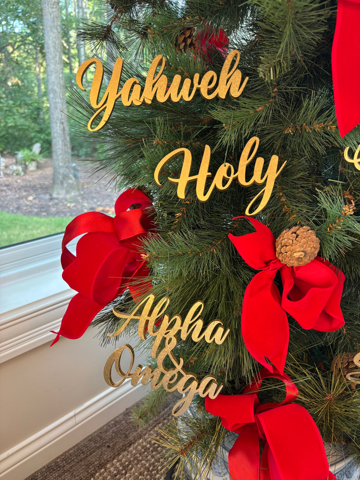 Yahweh Trio Set of Ornaments: Yahweh, Holy, Alpha & Omega