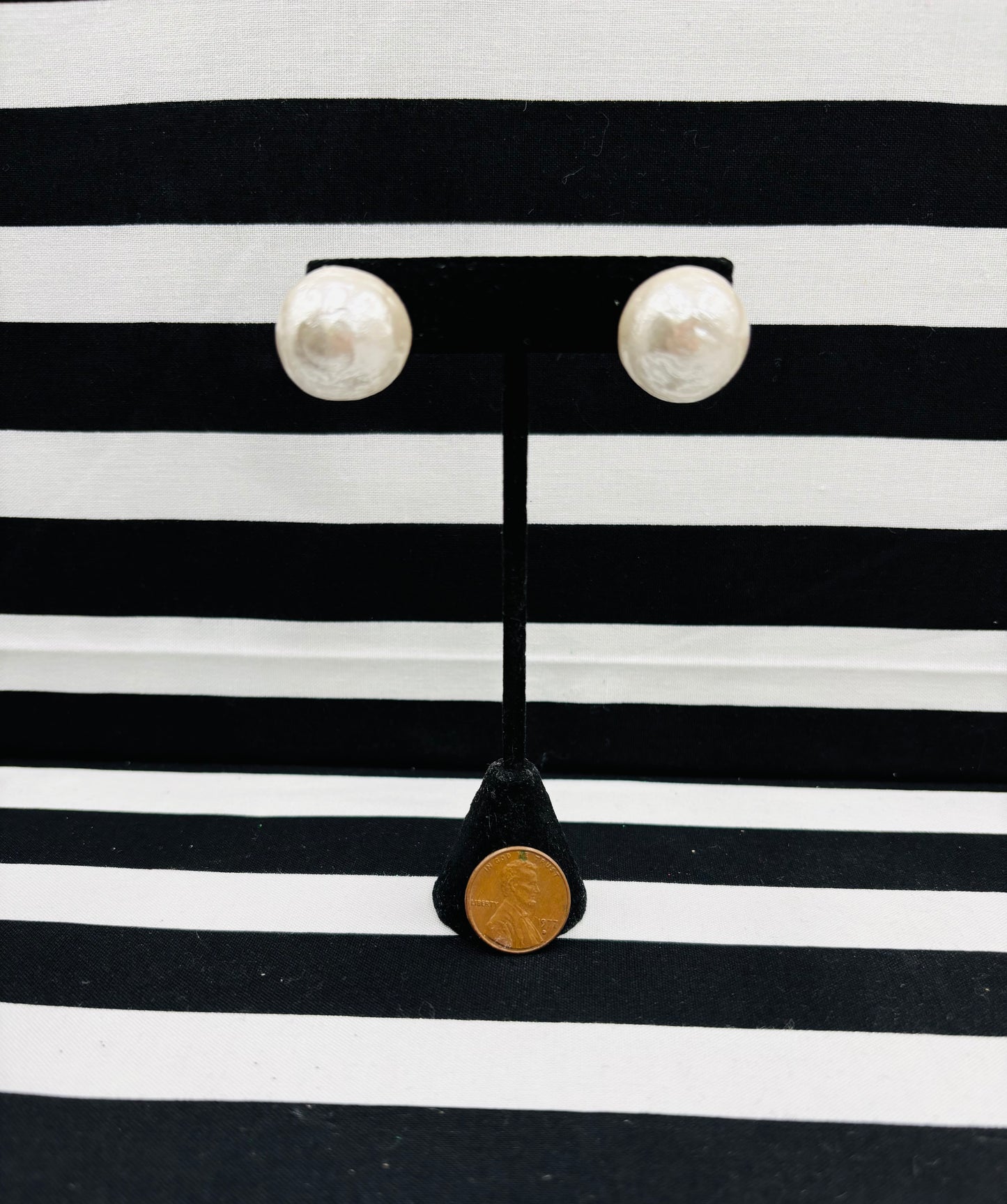 Petite White Cotton Pearl Button Stud Earrings